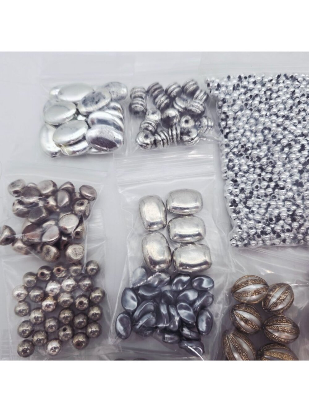 Assorted Jewelry Making Bead Lot Metallic Silver & Gold Tones Various Shapes Siz - Picture 2 of 9